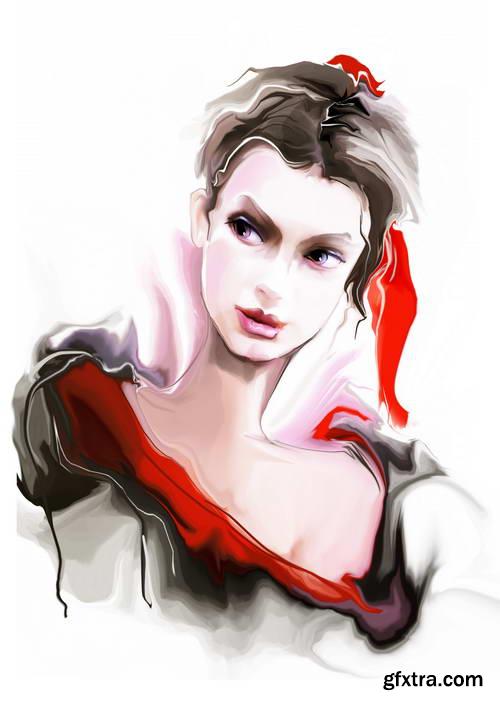 Illustrated Fashion Woman II, 25xJPG Paintings