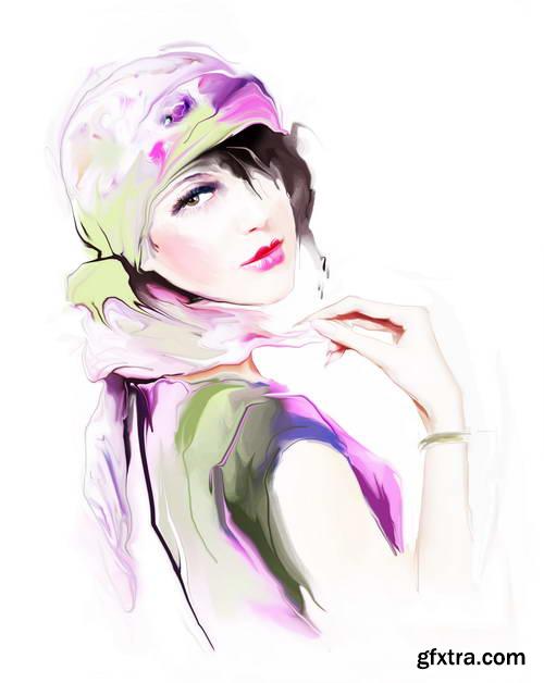 Illustrated Fashion Woman II, 25xJPG Paintings