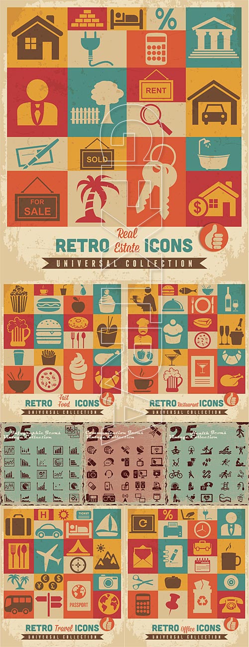 Retro universal icons set 2