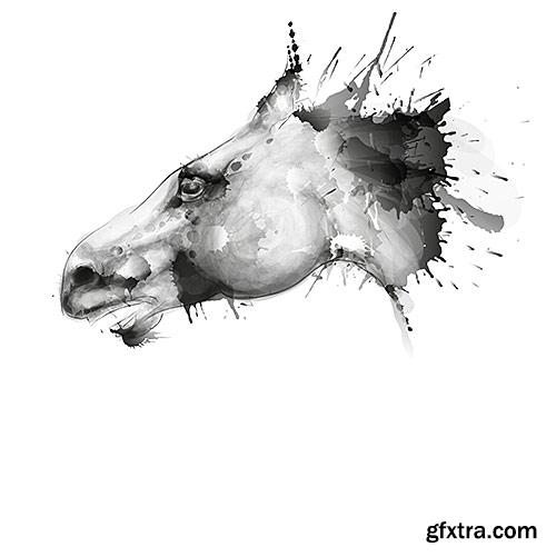 Beautiful picturesque horse watercolor - VectorImages