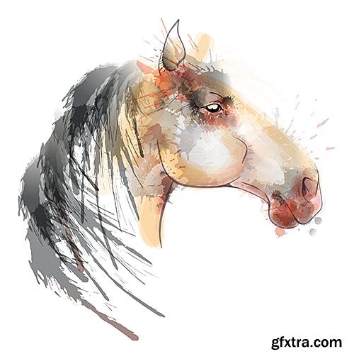 Beautiful picturesque horse watercolor - VectorImages