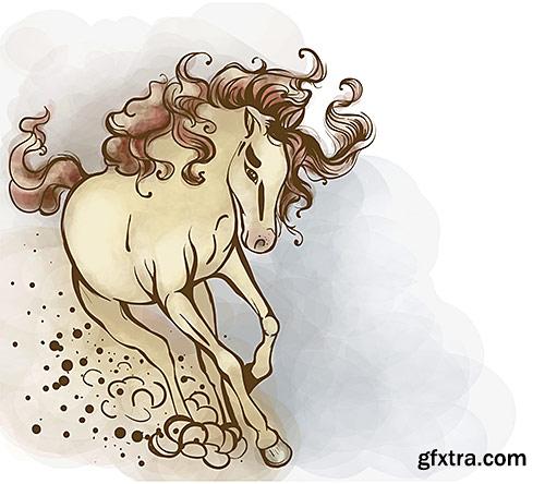 Beautiful picturesque horse watercolor - VectorImages