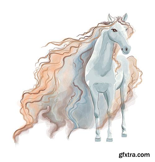 Beautiful picturesque horse watercolor - VectorImages