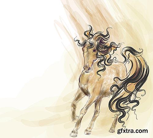 Beautiful picturesque horse watercolor - VectorImages