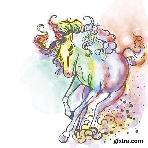 Beautiful picturesque horse watercolor - VectorImages