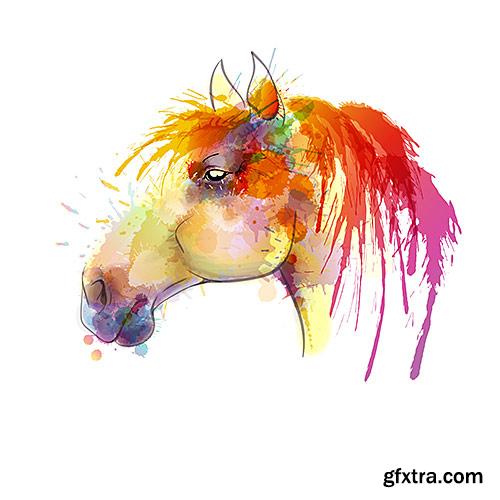 Beautiful picturesque horse watercolor - VectorImages