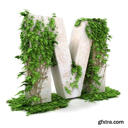 3D Alphabet: Letters & Numbers Covered with Ivy 36xJPGs