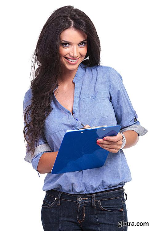 Beautiful girl, smiling, Manager in office - PhotoStock