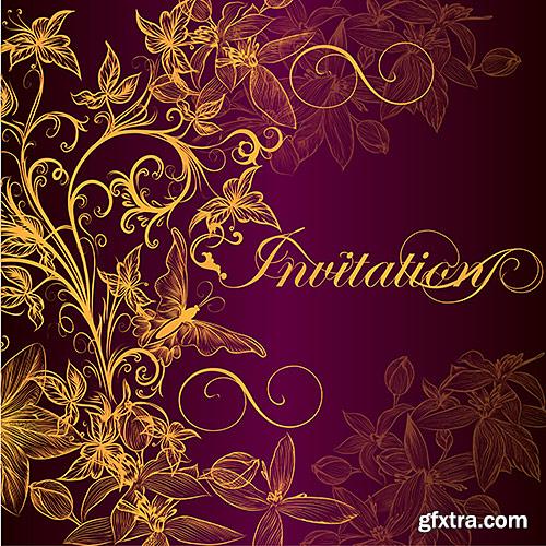 Wedding invitation cards with flowers and butterflies - VectorImages