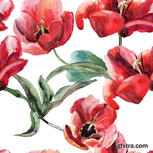 Beautiful watercolor seamless patterns of flowers - PhotoStock