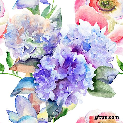 Beautiful watercolor seamless patterns of flowers - PhotoStock