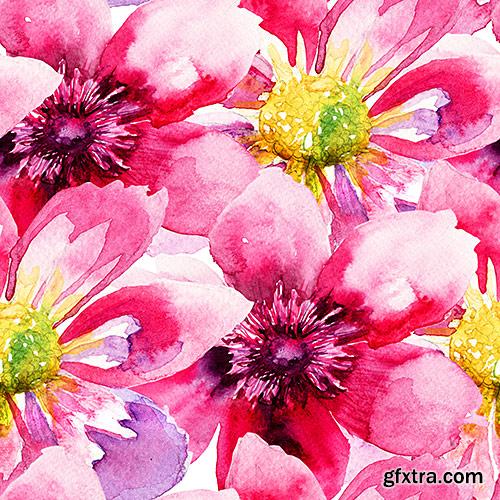 Beautiful watercolor seamless patterns of flowers - PhotoStock