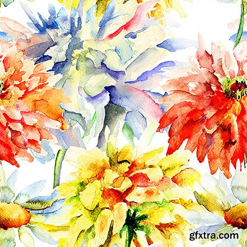 Beautiful watercolor seamless patterns of flowers - PhotoStock