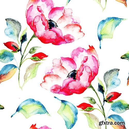 Beautiful watercolor seamless patterns of flowers - PhotoStock