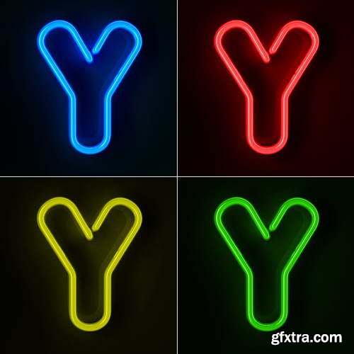 Neon Letters Rendered in 4 Colours on Dark Background 26xJPGs