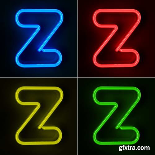 Neon Letters Rendered in 4 Colours on Dark Background 26xJPGs