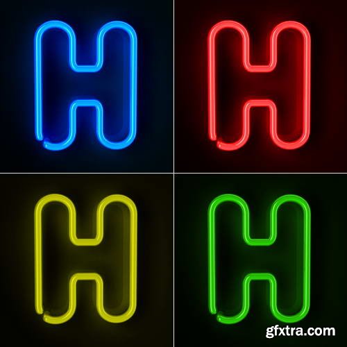 Neon Letters Rendered in 4 Colours on Dark Background 26xJPGs