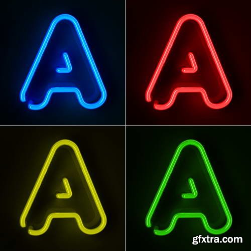 Neon Letters Rendered in 4 Colours on Dark Background 26xJPGs