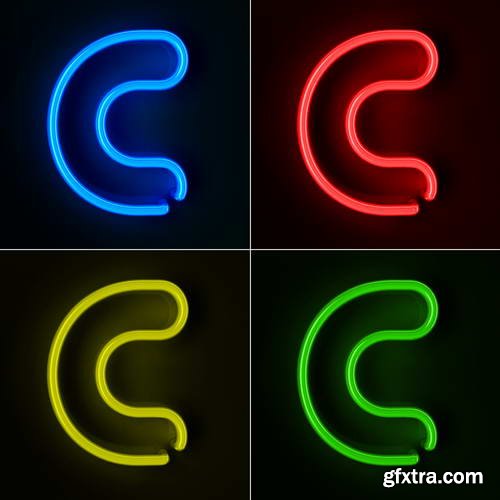 Neon Letters Rendered in 4 Colours on Dark Background 26xJPGs