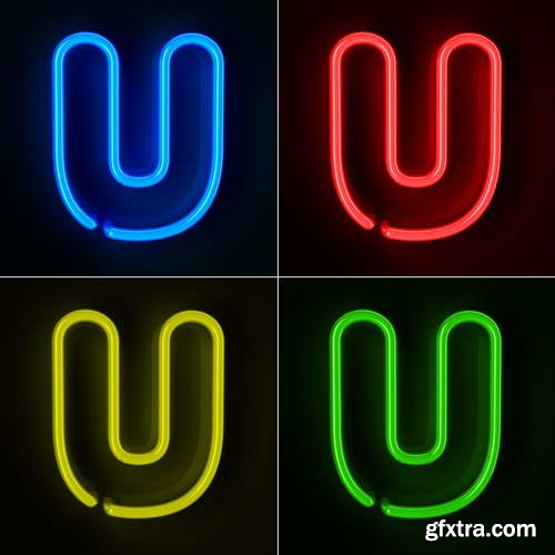 Neon Letters Rendered in 4 Colours on Dark Background 26xJPGs