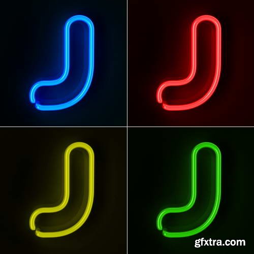 Neon Letters Rendered in 4 Colours on Dark Background 26xJPGs