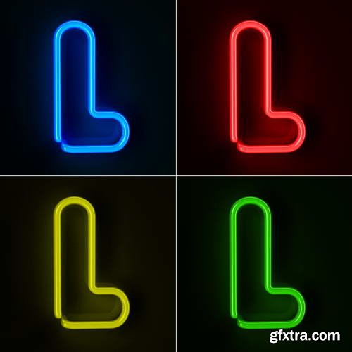 Neon Letters Rendered in 4 Colours on Dark Background 26xJPGs