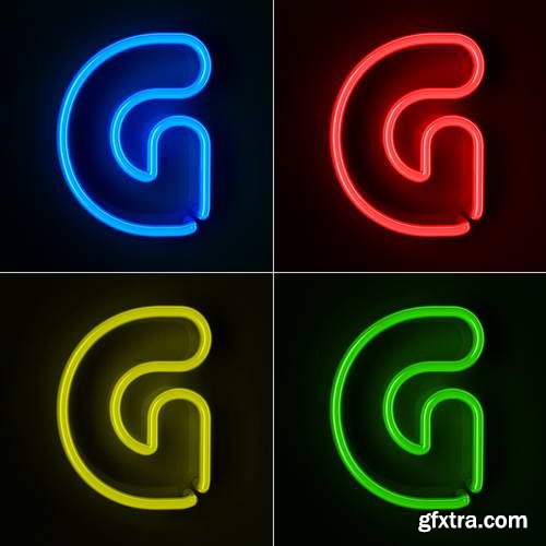 Neon Letters Rendered in 4 Colours on Dark Background 26xJPGs