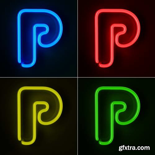 Neon Letters Rendered in 4 Colours on Dark Background 26xJPGs