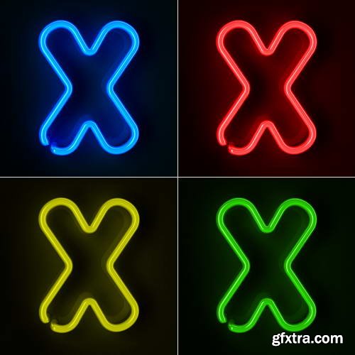 Neon Letters Rendered in 4 Colours on Dark Background 26xJPGs