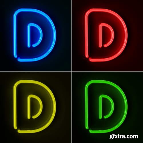 Neon Letters Rendered in 4 Colours on Dark Background 26xJPGs