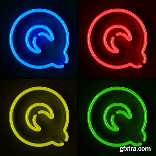 Neon Letters Rendered in 4 Colours on Dark Background 26xJPGs