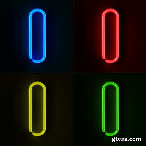 Neon Letters Rendered in 4 Colours on Dark Background 26xJPGs