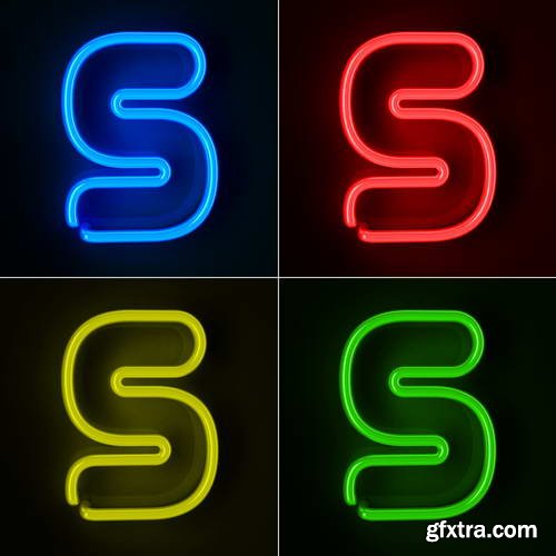 Neon Letters Rendered in 4 Colours on Dark Background 26xJPGs