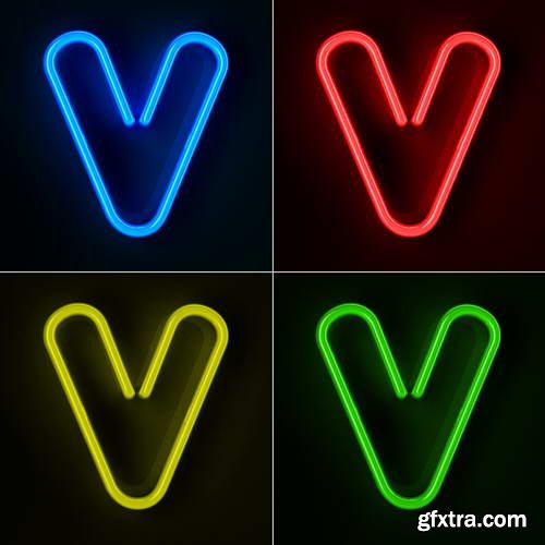 Neon Letters Rendered in 4 Colours on Dark Background 26xJPGs