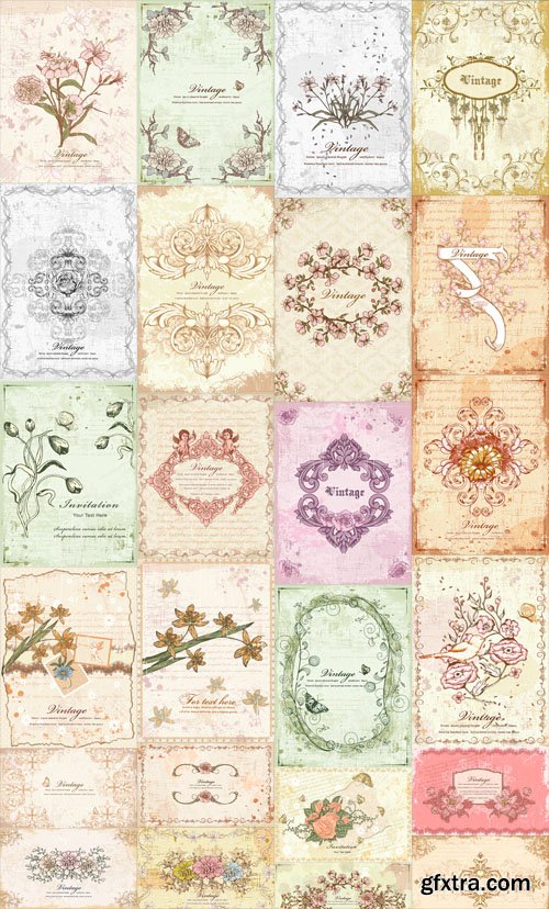 25 Vector Vintage Floral Illustrations Set 1