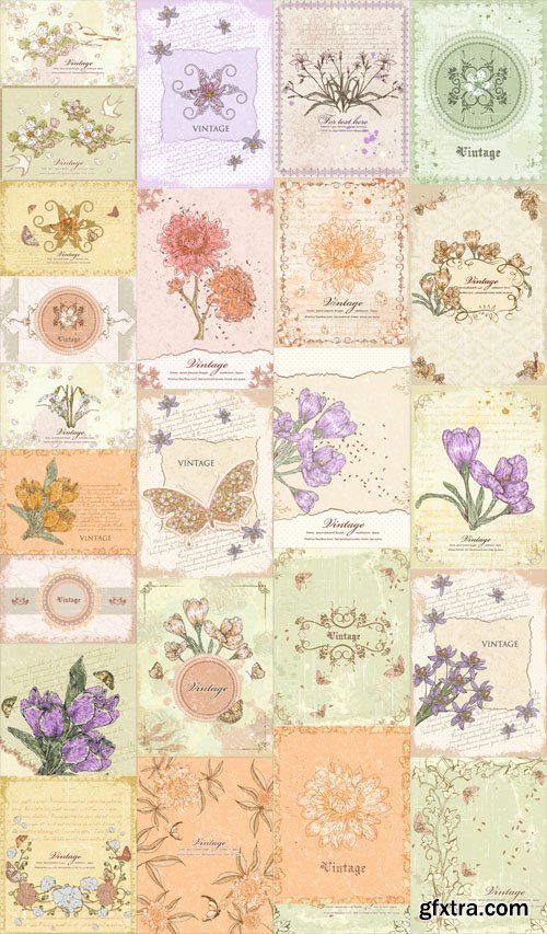 25 Vector Vintage Floral Illustrations Set 2