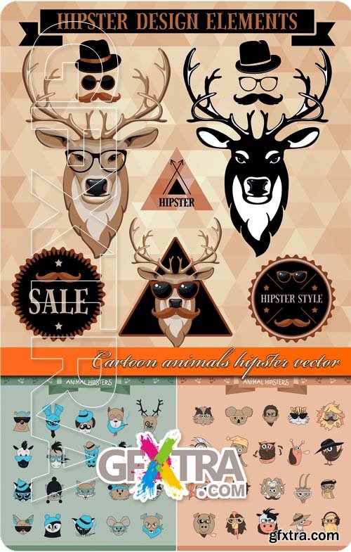 Cartoon animals hipster vector