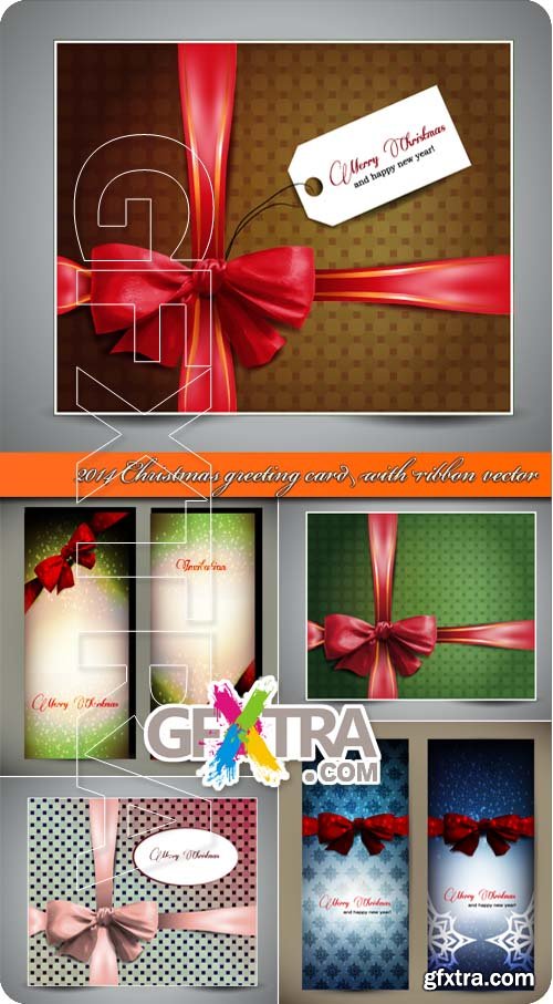 2014 Christmas greeting card with ribbon vector