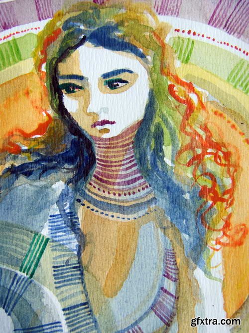 Watercolor Portraits of Girls 25xJPG