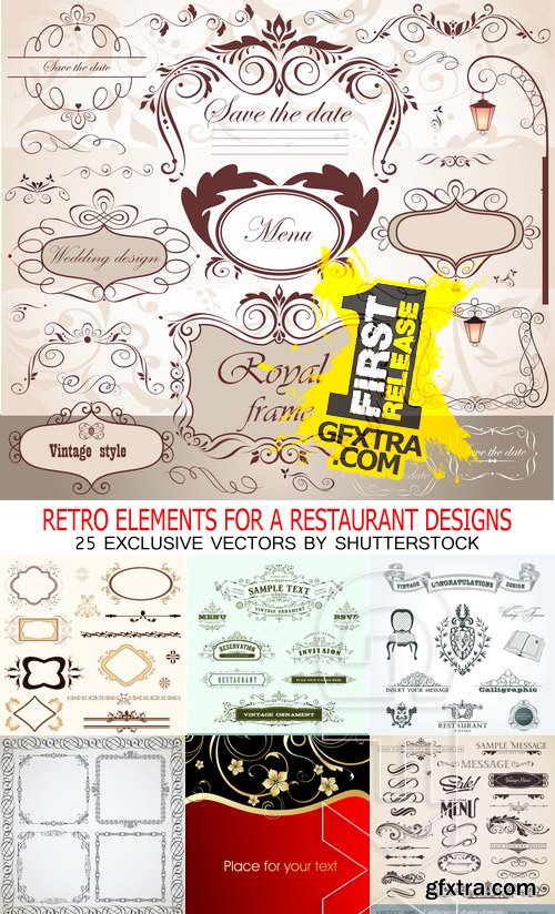 Amazing SS - Retro elements for a restaurant designs, 25xEPS