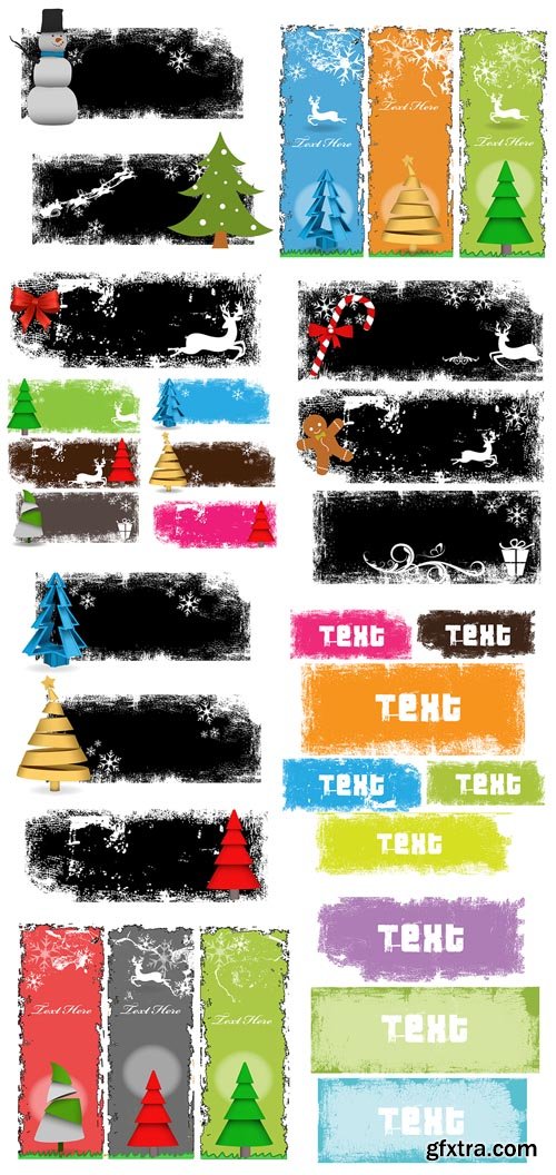 Grunge Christmas Vector Banners Set