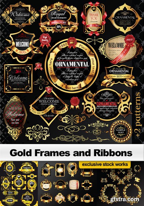 Gold Frames and Ribbons - 28 EPS, AI