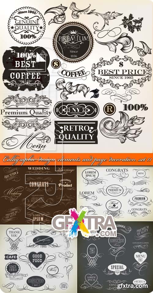 Calligraphic design elements and page decoration set 11