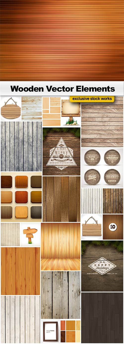 Wooden Vector Elements - 25 EPS