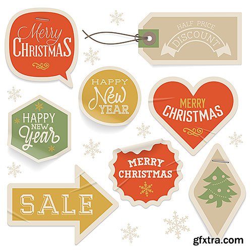 Stickers holiday discounts, Christmas and New Year - Vector