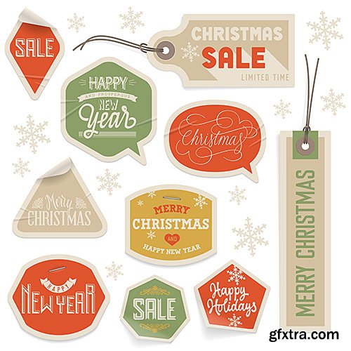 Stickers holiday discounts, Christmas and New Year - Vector