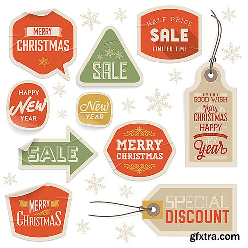 Stickers holiday discounts, Christmas and New Year - Vector