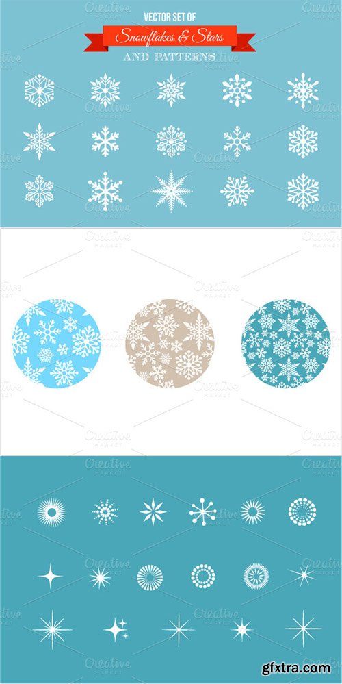 Vector Set Snowflakes Stars and Icons