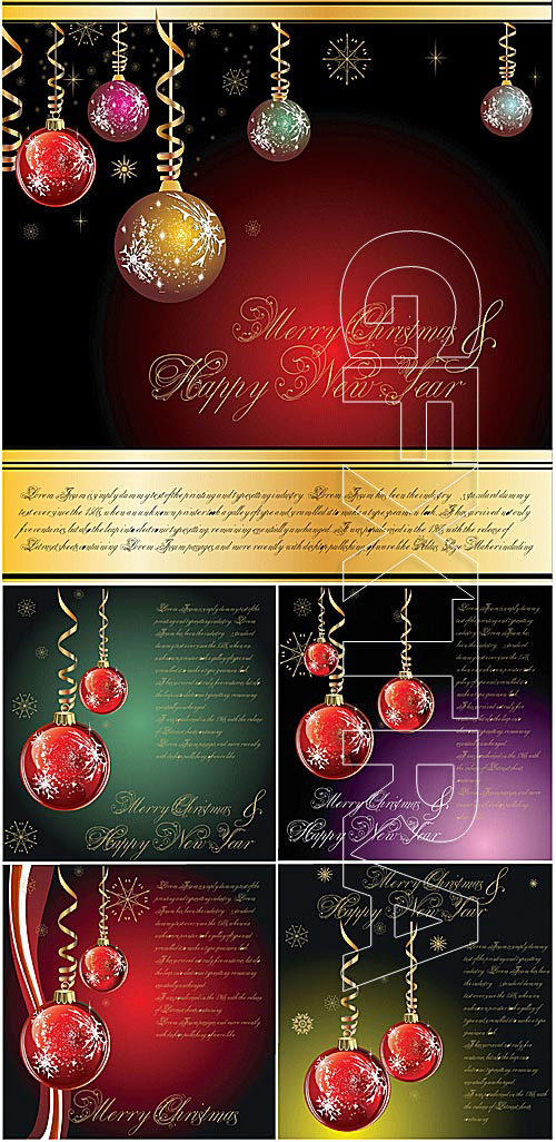 Christmas cards with balls and ribbons