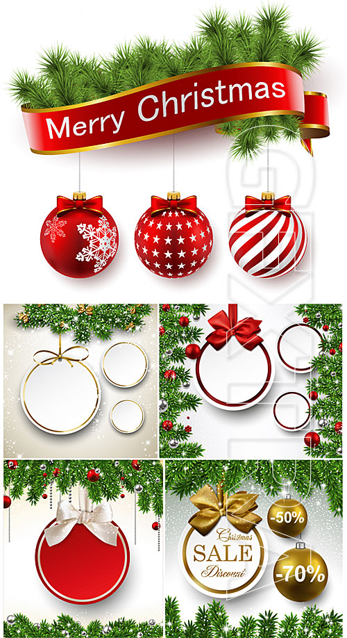 Christmas backgrounds With balls and spruce branches 3